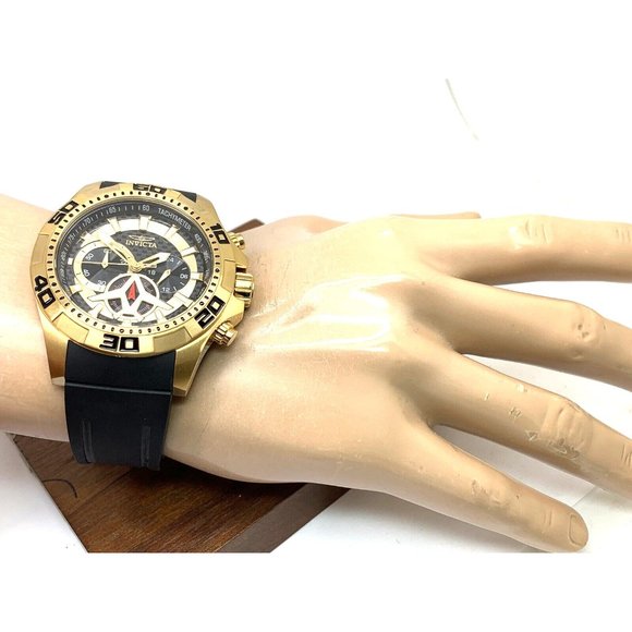 Invicta Men's Watch 21738 Aviator Quartz Chronograph Gold Black Rubber Band 48mm - Picture 5 of 15